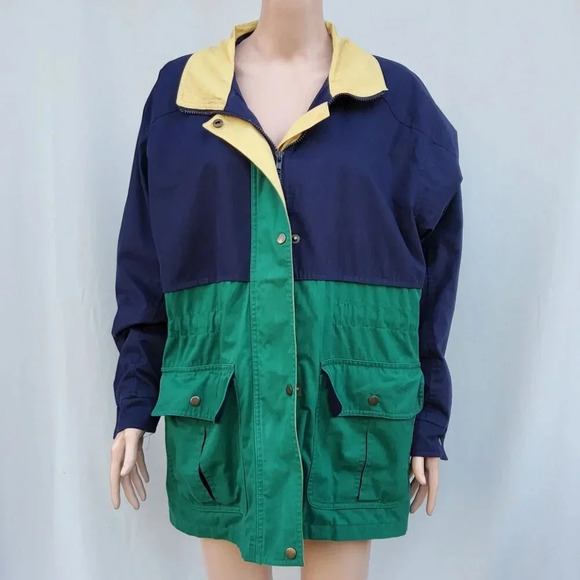 Vintage London Fog Utility Jacket/ Coat Navy Green Yellow Limited Edition Size L - Picture 1 of 10